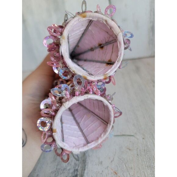 Pink sequin tree ornament set Xmas glitter cute unique - Picture 4 of 7